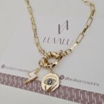 Sailor brooch necklace and evil eye, gold plated.