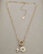 Sailor brooch necklace and evil eye, gold plated.