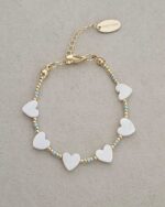 MOTHER OF PEARL HEART BRACELET, GOLD PLATED