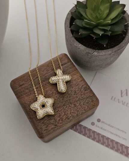 Star and Cross, Cubic Zirconia, Gold-Plated