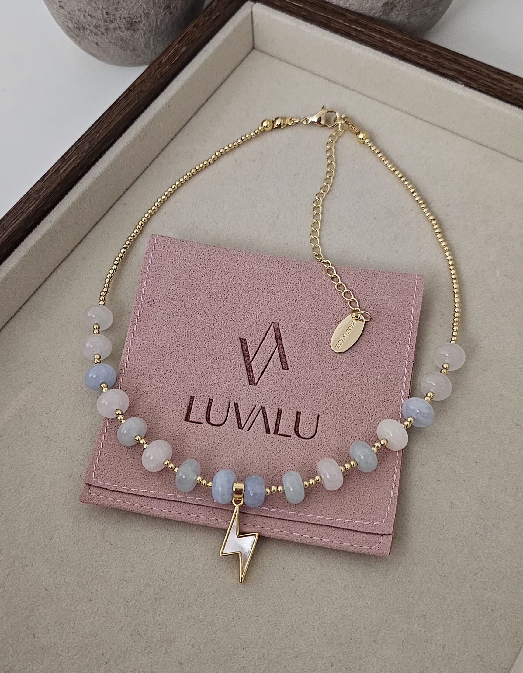 20260131_174637 Natural Chalcedony Stone Necklace - Imagen 1