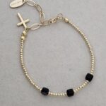 Gold Plated Bracelet-Black Natural Stone