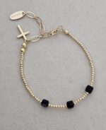 Gold Plated Bracelet-Black Natural Stone