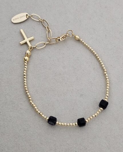 Gold Plated Bracelet-Black Natural Stone