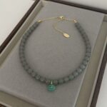 .Grey and Green Natural Stone Necklace