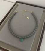 .Grey and Green Natural Stone Necklace