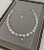 .white and Colorful natural Stone Necklace