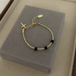 Gold Plated Bracelet-Black Natural Stone