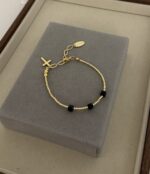 Gold Plated Bracelet-Black Natural Stone