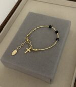 Gold Plated Bracelet-Black Natural Stone - Imagen 2
