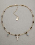 ...Natural stone necklace with turquoise-colored zirconia crosses - Imagen 3